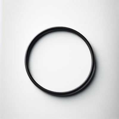 A single black O-ring against a white background for use in a drinking water filter.